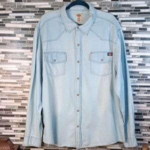 Dickies Men's Casual Light Blue Button Down  2XL Work Shirt